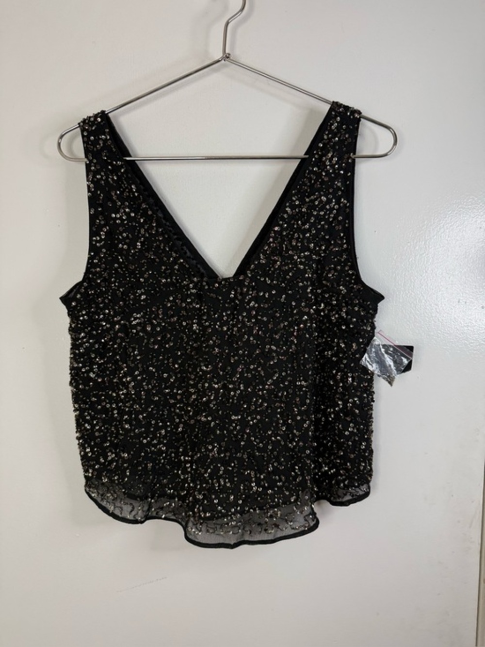 Zara nWT black sequin, beaded V-neck lined tank top blouse. M